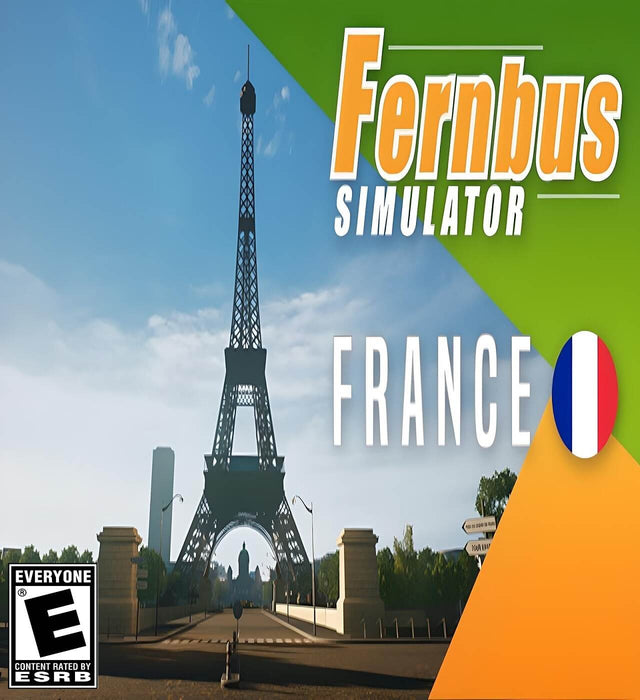 The cover art of Fernbus Simulator - France DLC for PC Steam, featuring the Eiffel Tower and a French-themed background. Explore realistic coach driving across France—get your Steam CD Key now at RushGame.co