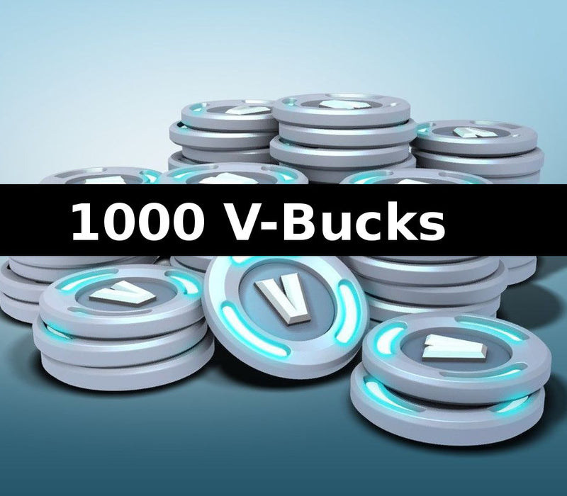 image of Fortnite 1000 V-Bucks for Xbox One, featuring a stack of glowing blue virtual currency coins used to buy skins, emotes, and battle passes in Fortnite. Get your Fortnite 1000 V-Bucks Xbox One CD Key now at RushGame.co and upgrade your in-game collection