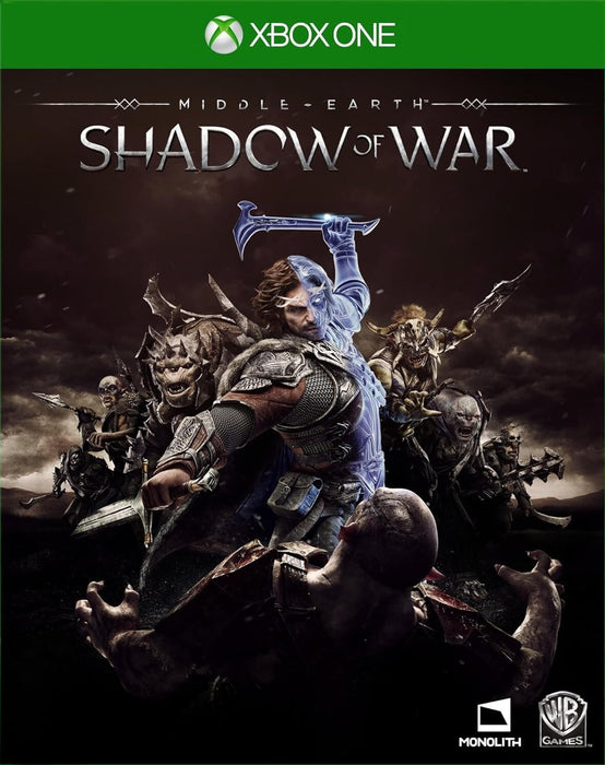 Cover art of Middle-Earth: Shadow of War for Xbox One, featuring the main character Talion empowered by the wraith Celebrimbor, surrounded by enemy orcs. Get your Shadow of War Xbox One CD Key US now at RushGame.co and dominate Mordor with your army