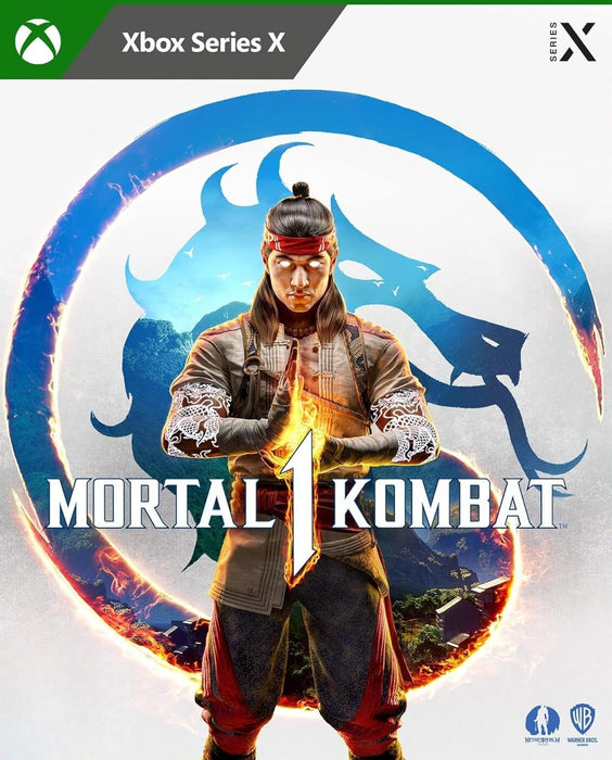 Cover art for Mortal Kombat 1 on Default Title featuring Liu Kang radiating fire energy against a white and blue dragon symbol. This US version Xbox digital code unlocks the full game—buy your Mortal Kombat 1 Xbox CD Key now at RushGame.co for instant delivery and epic kombat action