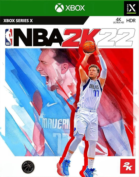 Official cover art for NBA 2K22 on Xbox Series X/S featuring Luka Dončić in a dynamic jump shot pose with watercolor-style background. Experience next-gen basketball action in 4K Ultra HD—buy your Xbox CD Key now at RushGame.co and hit the court today
