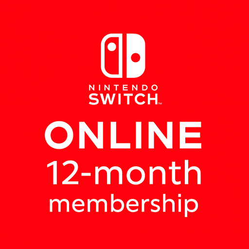 Image of a Nintendo Switch Online 12-month membership card on a bright red background, offering 365 days of online multiplayer access and classic game libraries. Available instantly at RushGame.co for US Nintendo accounts
