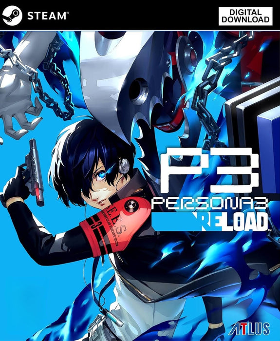 Cover art for Persona 3 Reload on PC Steam, featuring the protagonist with a gun and summoning Persona imagery. Get your Persona 3 Reload Steam CD Key instantly at RushGame.co