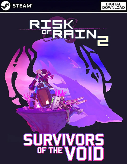 Cover art for Risk of Rain 2 – Survivors of the Void DLC Steam CD Key GLOBAL, featuring two survivors and bold purple artwork. Buy your Steam DLC key at RushGame.co and dive into new challenges and characters