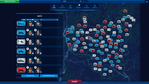 112 Operator game interface displaying emergency units and city map. Strategize and deploy police, fire, and medical services efficiently. Purchase your 112 Operator Steam activation key at RushGame.co with fast digital delivery.