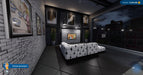 House Flipper 2 PS5 - Black and white sofa in a dark grey room