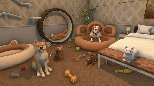 House Flipper Pets DLC Steam - Three dogs and three cats playing with toys in a room