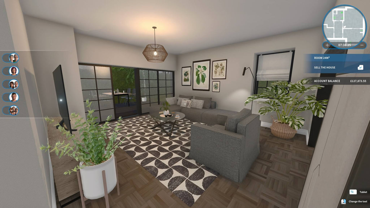 House Flipper Steam screenshot - Living room with access to a terrace