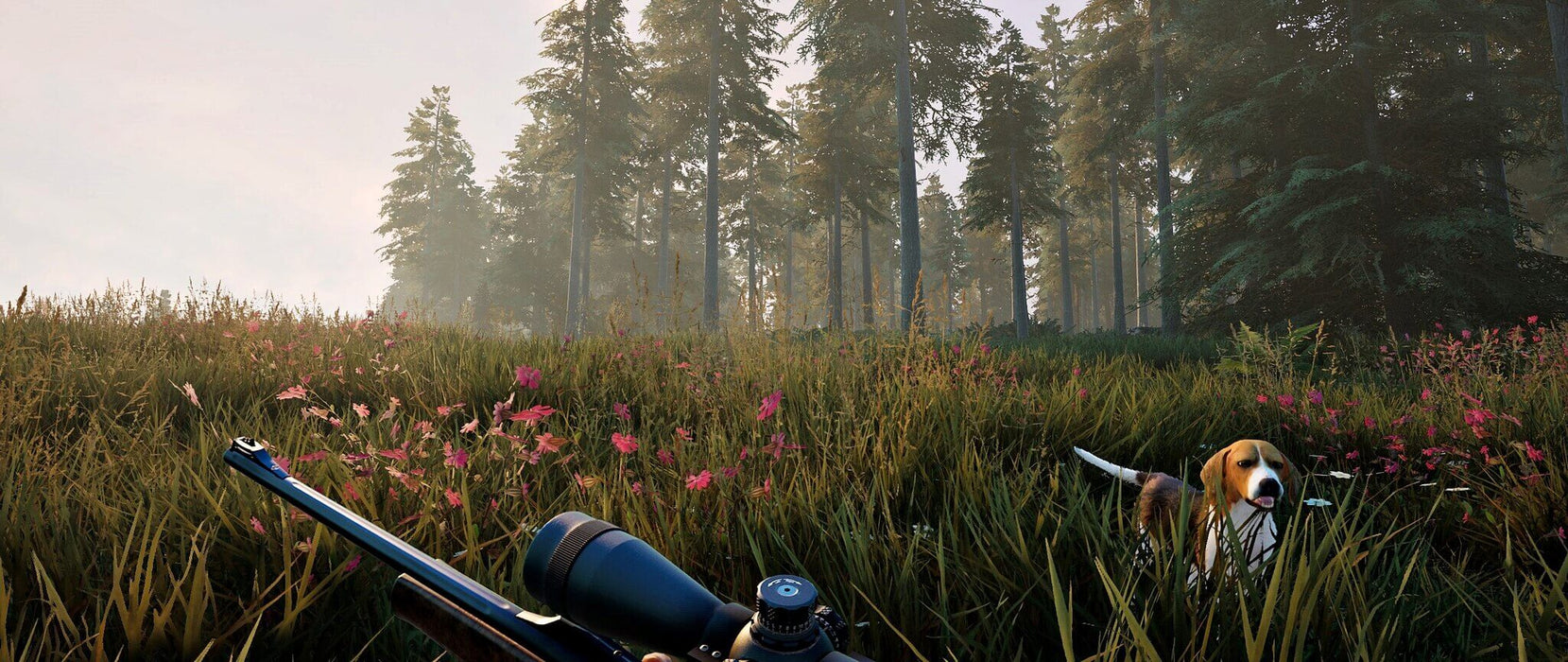 Hunting Simulator 2 Xbox - Main character sneaking near the forest with a dog