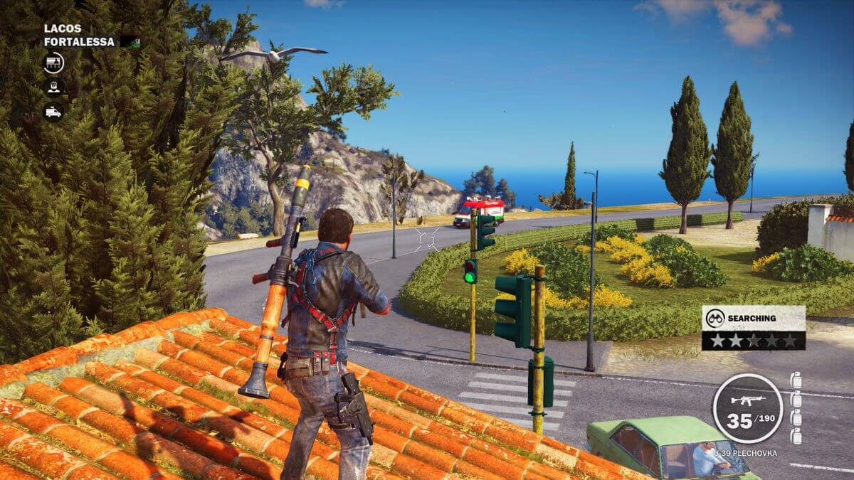 Just Cause 3 XXL Edition - Main character aiming from the rooftop of a building