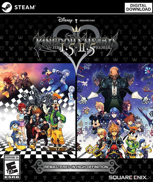 Cover art for Kingdom Hearts HD 1.5 + 2.5 ReMIX on PC Steam, featuring iconic characters like Sora, Goofy, Donald Duck, and Mickey Mouse in beautifully remastered HD artwork. Explore this beloved Disney and Square Enix crossover RPG series—available now as a Steam CD key from RushGame.co