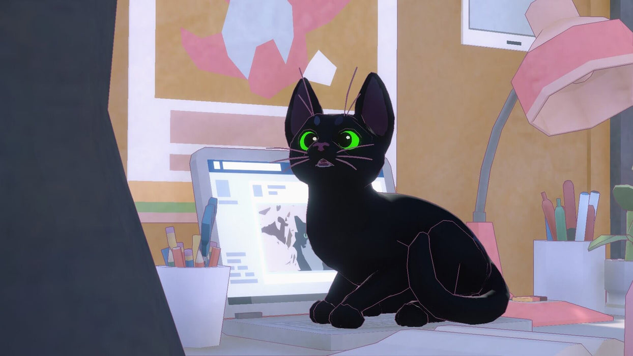 Little Kitty, Big City PC Steam code - gameplay screenshot of black cat on a desk