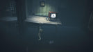 A creepy scene from Little Nightmares Steam Key on PC, where the protagonist interacts with a TV while a monstrous figure lurks below. Find the best deals on Steam Keys at RushGame.co and dive into the horror.