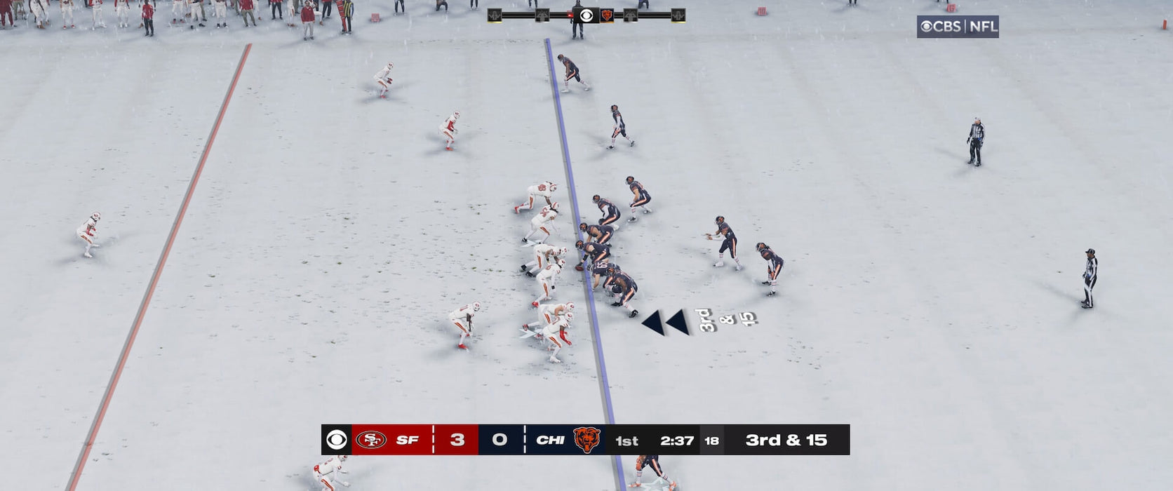 A snowy football showdown in Madden NFL 24 Deluxe Edition on PS4/PS5, featuring the San Francisco 49ers against the Chicago Bears. Find the best price for Madden NFL 24 Deluxe Edition on PS4/PS5 at RushGame.co