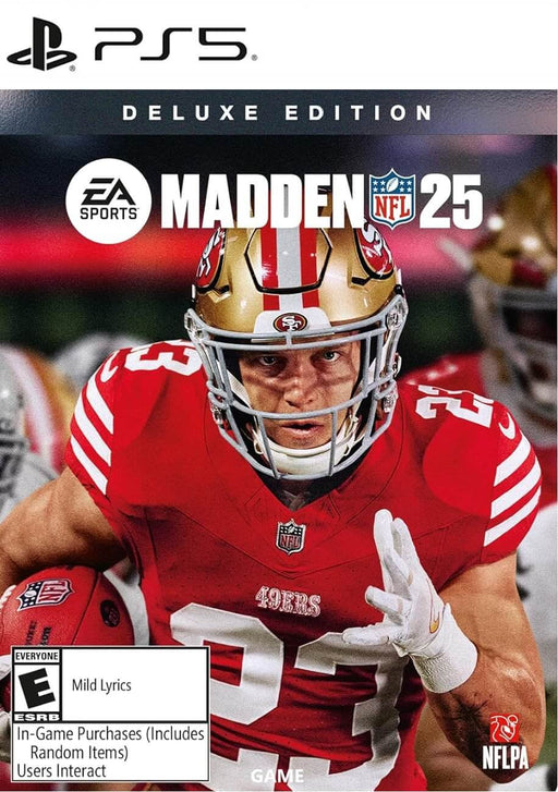 cover art for EA Sports Madden NFL 25 Deluxe Edition on PS5, featuring a player from the San Francisco 49ers in action. Buy your Madden NFL 25 PS5 digital key at RushGame.co for instant delivery and the best prices.