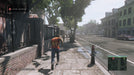 Action shot from Mafia III Definitive Edition on Steam, showing the player character sprinting down a city street in broad daylight, with pedestrians walking nearby.