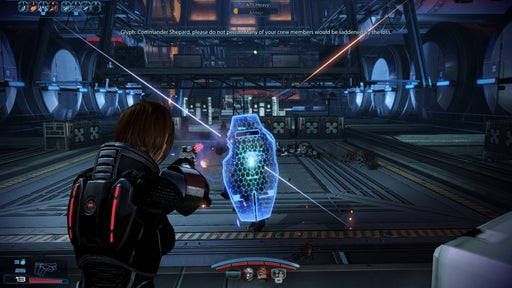 Commander Shepard engages in intense combat in Mass Effect 3 on PC EA Play, using a powerful weapon to fight off enemies. Purchase Mass Effect 3 game keys at RushGame.co