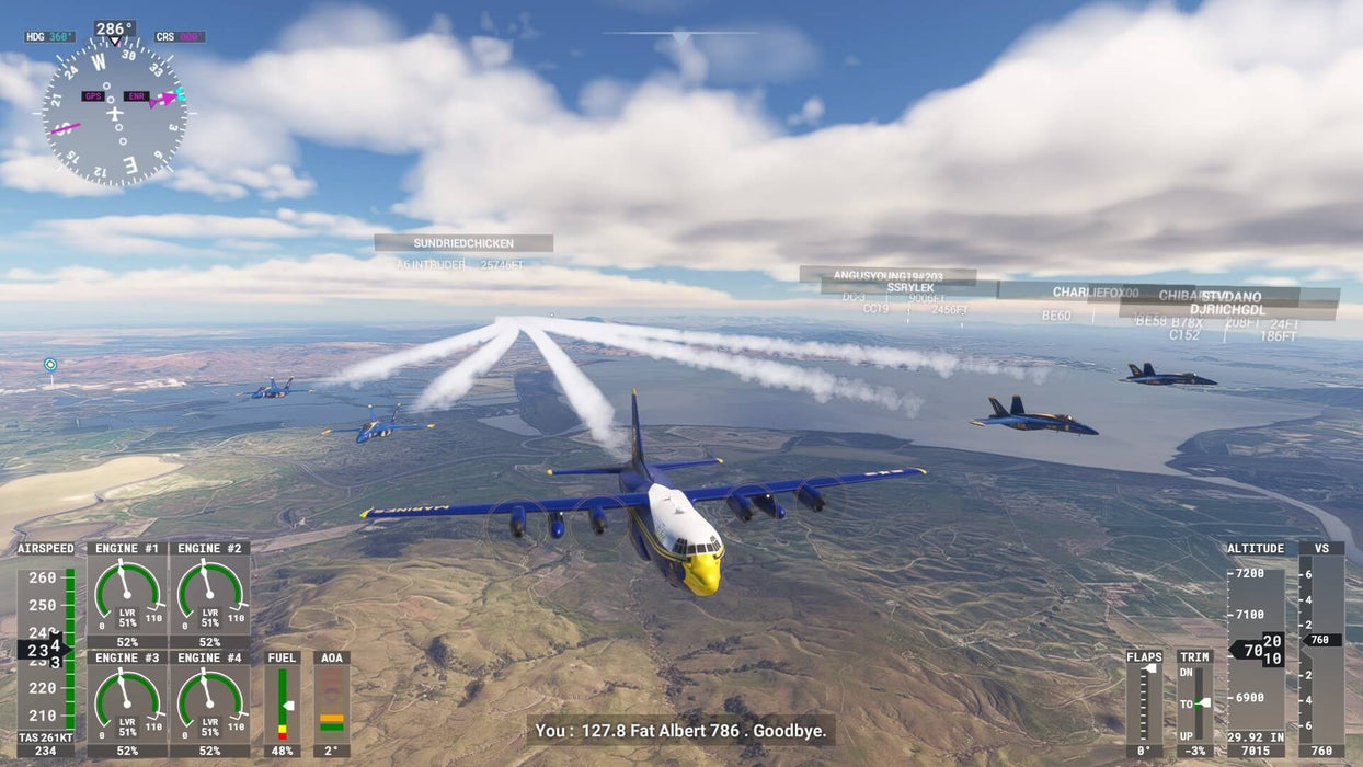 Multiplayer flying formation featuring Blue Angels in Microsoft Flight Simulator Deluxe Bundle on Xbox – Engage in exciting multiplayer modes with accurate flight formations like the Blue Angels in Microsoft Flight Simulator Deluxe Bundle. Secure your Xbox game key now at RushGame.co