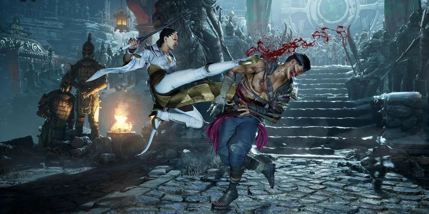 Mortal Kombat 1 intense character battle scene – A dramatic fight in Mortal Kombat 1 featuring a character performing a brutal ice attack. Perfect for showcasing intense combat available on PC Steam. Purchase your key at RushGame.co