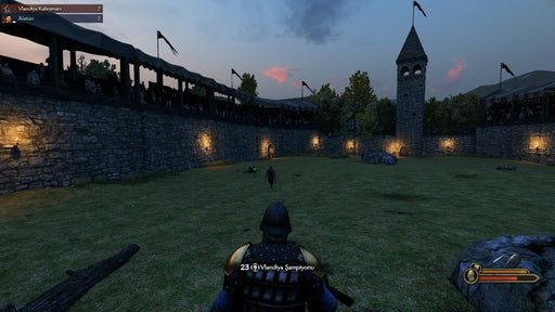 Mount & Blade II Bannerlord Tournament Gameplay â A warrior stands in a medieval tournament arena, preparing to face off against an opponent as the crowd watches from the battlements. Get your Mount & Blade II: Bannerlord game key for PC Steam from RushGame.co