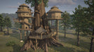 Treehouse fortress in Myth of Empires on PC – The image depicts an impressive fortress built into a large tree, featuring multiple round structures connected by bridges. Discover your crafting skills and build your empire in Myth of Empires, available on PC at RushGame.co