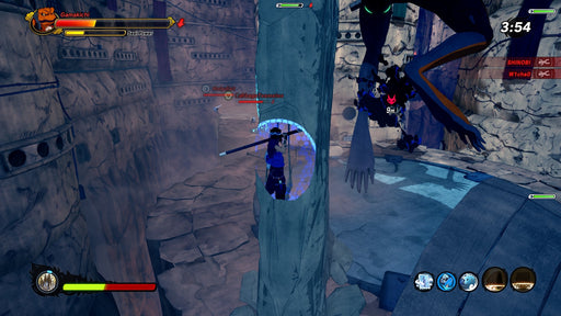 Naruto To Boruto: Shinobi Striker Game Action on Xbox – A character fights inside a rocky arena with strategic maneuvers, displaying fast-paced ninja battles. This Xbox gameplay screenshot highlights the variety of combat techniques and environments available in the game, sold at RushGame.co