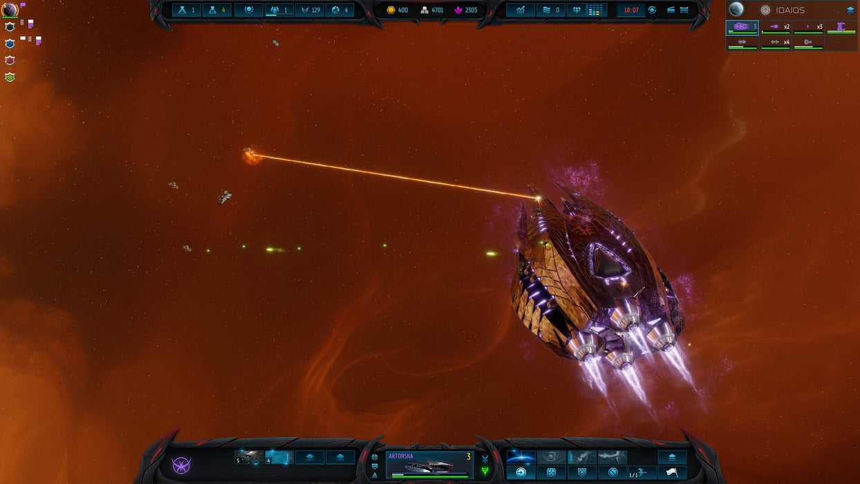 In-game screenshot of Sins of a Solar Empire II steam key, showcasing an intergalactic battle with tactical space warfare and ship-to-ship combat. Command your fleet and dominate the galaxy. Available now at RushGame.co