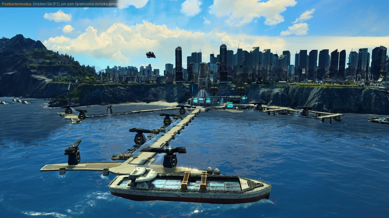 Explore the futuristic harbor and cityscapes in Anno 2205 for PC, showcasing advanced structures and serene waterfronts. Get your Anno 2205 Ubisoft Connect CD key at RushGame.co and build your utopian world today!