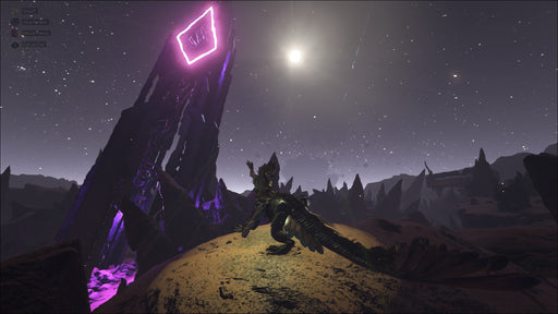 Nighttime Scene with Obelisk in ARK: Survival Evolved)
A dark, nighttime environment featuring a massive glowing purple obelisk towering over a rugged landscape, with a dinosaur in the foreground gazing up at the sky. This in-game screenshot from ARK: Survival Evolved showcases the mysterious alien structures scattered across the world. Find your ARK: Survival Evolved CD key at RushGame.co and embark on your survival adventure today!