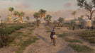 A scenic desert landscape in Assassin’s Creed Mirage, where the protagonist rides a horse through a vibrant oasis with palm trees and settlements in the distance. Experience the immersive open-world gameplay by purchasing your Assassin’s Creed Mirage Xbox digital key at RushGame.co