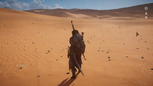 Bayek traversing the scorching desert dunes in Assassin's Creed: Origins, highlighting the game's stunning environment and dynamic weather effects. Get your digital Assassin's Creed: Origins key on RushGame.co and experience the journey firsthand