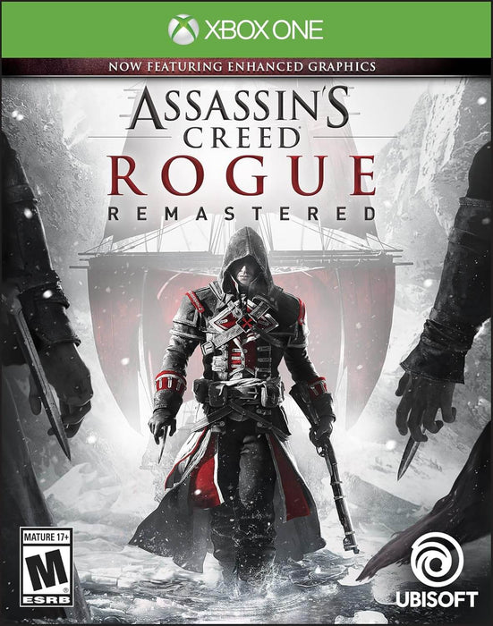 Official cover art for Assassin's Creed Rogue Remastered on Xbox One, featuring Shay Patrick Cormac in his Templar outfit against a snowy backdrop. Get your digital key instantly at RushGame.co.