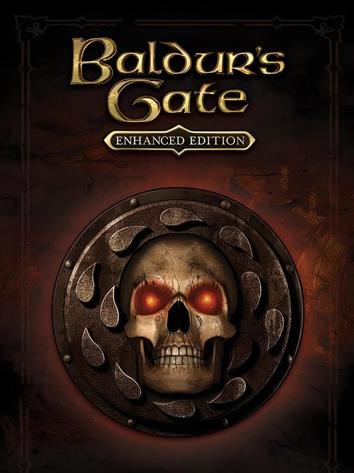 Baldur's Gate: Enhanced Edition cover art featuring a menacing skull emblem with glowing red eyes. Experience this classic RPG on PC Steam—get your activation key now at RushGame.co!