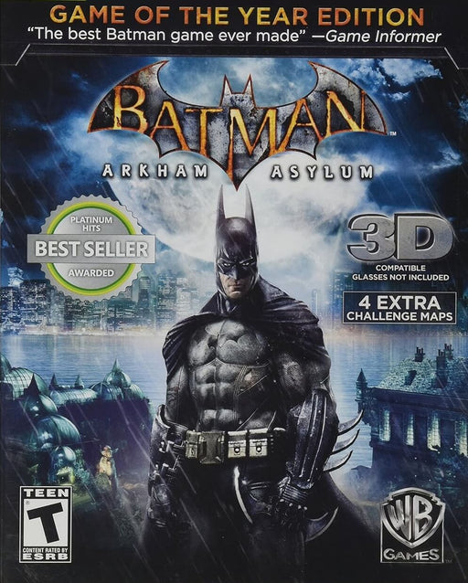  cover of Batman: Arkham Asylum Game of the Year Edition, featuring Batman standing against the eerie backdrop of Arkham Asylum. Get your Batman: Arkham Asylum GOTY Edition digital key at RushGame.co for an unforgettable action-adventure experience.