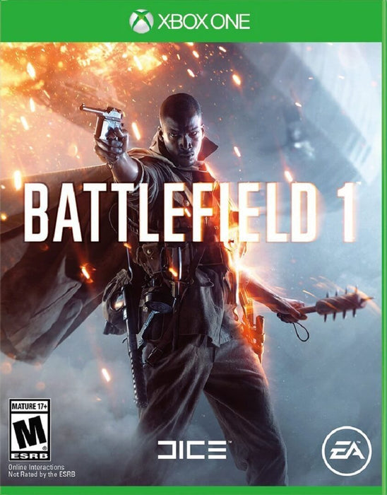 Official cover art for Battlefield 1 on Xbox One, featuring an armed soldier amidst fiery chaos. Buy your Battlefield 1 Xbox One CD Key at RushGame.co for instant digital delivery.