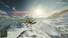 Battlefield 4 Xbox One Gameplay – Fighter Jet Combat – A fighter jet soaring over snowy mountains during an intense battle, with afterburners engaged and HUD indicators visible. Experience thrilling aerial combat in Battlefield 4. Buy your game key at RushGame.co