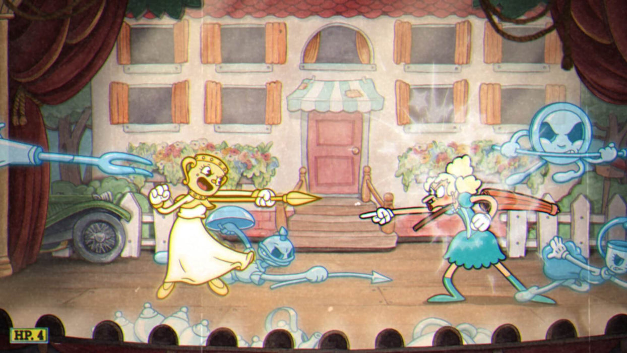 Gameplay screenshot: Charming yet intense battle scene from Cuphead, showcasing cooperative gameplay and fluid animations. Secure your Xbox game key at RushGame.co!