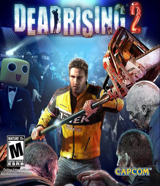 Dead Rising 2 PC Steam CD Key Cover – The cover art for Dead Rising 2 on PC (Steam), featuring protagonist Chuck Greene wielding a bloodied chainsaw paddle against a horde of zombies. The CAPCOM logo and ESRB rating are visible, emphasizing the game's intense action. Available now at RushGame.co