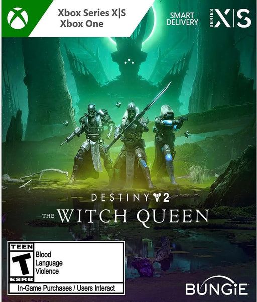 Cover art for Destiny 2: The Witch Queen for Xbox Series X|S and Xbox One. The artwork features three Guardians armed and ready for battle against the sinister backdrop of Savathûn’s Throne World. Get your Destiny 2: The Witch Queen Xbox key now at RushGame.co