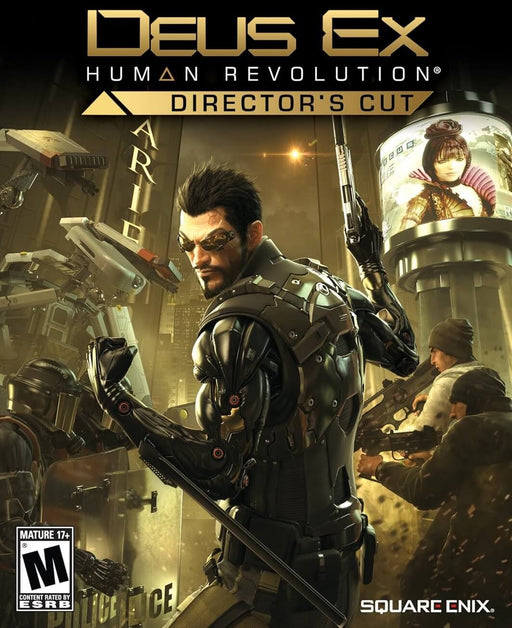 Deus Ex: Human Revolution - Director's Cut cover art – The cover art for Deus Ex: Human Revolution - Director's Cut for PC, available on GOG. The image features Adam Jensen in a futuristic, cyberpunk setting, wielding a weapon while wearing high-tech augmentations. Buy your digital key now at RushGame.co