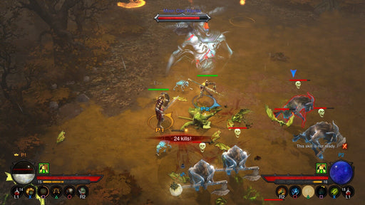 Gameplay screenshot - Heroic warriors facing off against monstrous creatures in Diablo III: Eternal Collection for Xbox One, in an action-packed RPG setting. Get this game digitally at RushGame.co