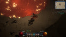 gameplay screenshot:  A warrior stands on the edge of a lava pit in Diablo IV, facing a defeated scorpion-like creature. The glowing red magma reflects off the desert sands, creating an intense and dangerous atmosphere. Unlock your adventure with a Diablo IV CD Key for Xbox One & Series X|S at RushGame.co