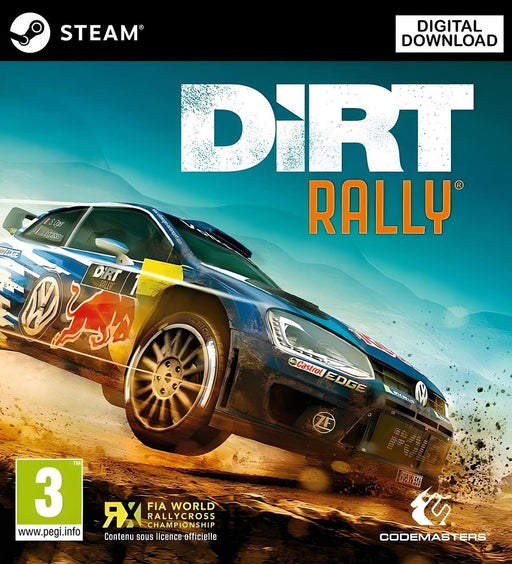 DiRT Rally PC Steam CD Key Cover Image – Official cover art for DiRT Rally on PC, available as a Steam digital download. The image features a Volkswagen Polo rally car kicking up dust on an off-road track with sponsor logos, highlighting the game's intense rally racing experience. Get your Steam key at RushGame.co