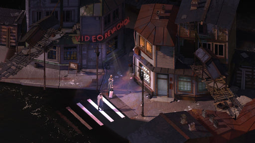 Gameplay screenshot - A late-night city street in Disco Elysium - The Final Cut, featuring noir-style lighting and dialogue-driven storytelling elements. Explore Revachol’s deep narrative—buy your digital key now at RushGame.co