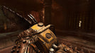 Gameplay screenshot - Close-up of the Doom Slayer’s chainsaw in DOOM Eternal - The Ancient Gods Part One DLC, showcasing its brutal design in a dark and ominous environment. Unleash destruction with your Steam CD key from RushGame.co