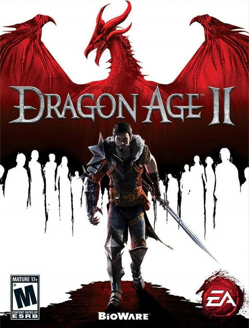 Official cover art for Dragon Age 2 on PC EA Play, featuring protagonist Hawke wielding a sword against a red dragon silhouette. Buy your Dragon Age 2 PC EA Play CD Key at RushGame.co for instant digital activation and an epic RPG adventure