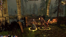 Gameplay screenshot - A group of warriors engaged in combat near an eerie swamp in Dragon Age: Origins, with magical fire illuminating the battlefield. Experience tactical RPG battles—buy your Dragon Age: Origins PC Steam CD Key at RushGame.co