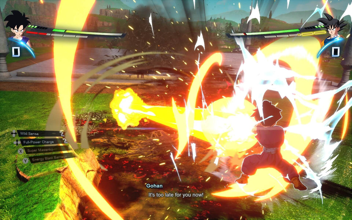 Gameplay screenshot - Gohan charging a massive energy blast in Dragon Ball: Sparking! ZERO on PC Steam, surrounded by explosive effects and intense battle animations. Relive the legendary fights—buy your Dragon Ball: Sparking! ZERO Steam CD key at RushGame.co with instant digital delivery.