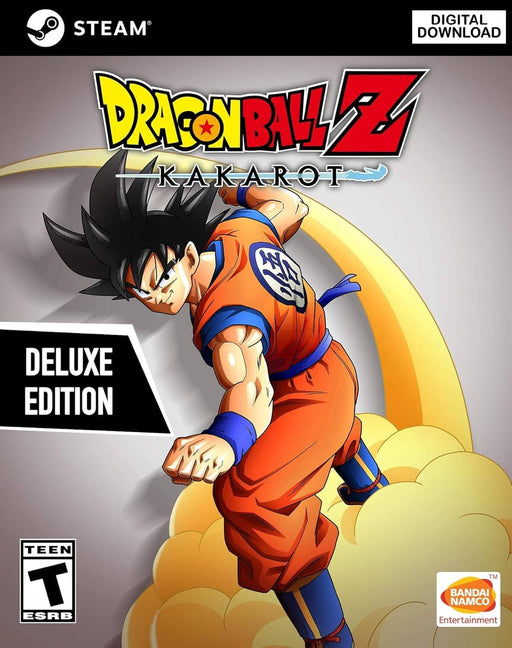 Cover art of DRAGON BALL Z: Kakarot Digital Deluxe Edition for PC on Steam, featuring Goku in an action pose against a dynamic background. Buy your digital key instantly at RushGame.co