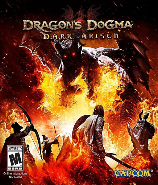 cover art of Dragon’s Dogma: Dark Arisen for PC Steam, featuring a fierce battle against a demonic dragon engulfed in flames. Discover an epic action RPG adventure and buy your digital key instantly at RushGame.co!